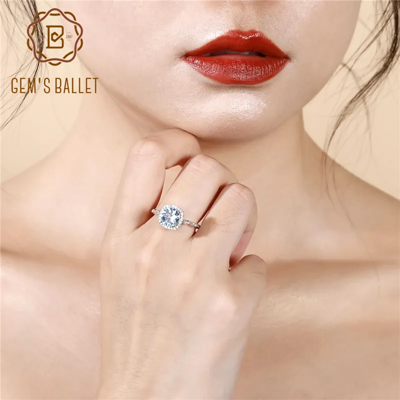 Gem's Ballet 2.57Ct натуральный Небесно-Голубой топаз драгоценный камень кольцо 925 пробы серебро изогнутые Halo to Match кольцо для женщин хорошее ювелирное изделие