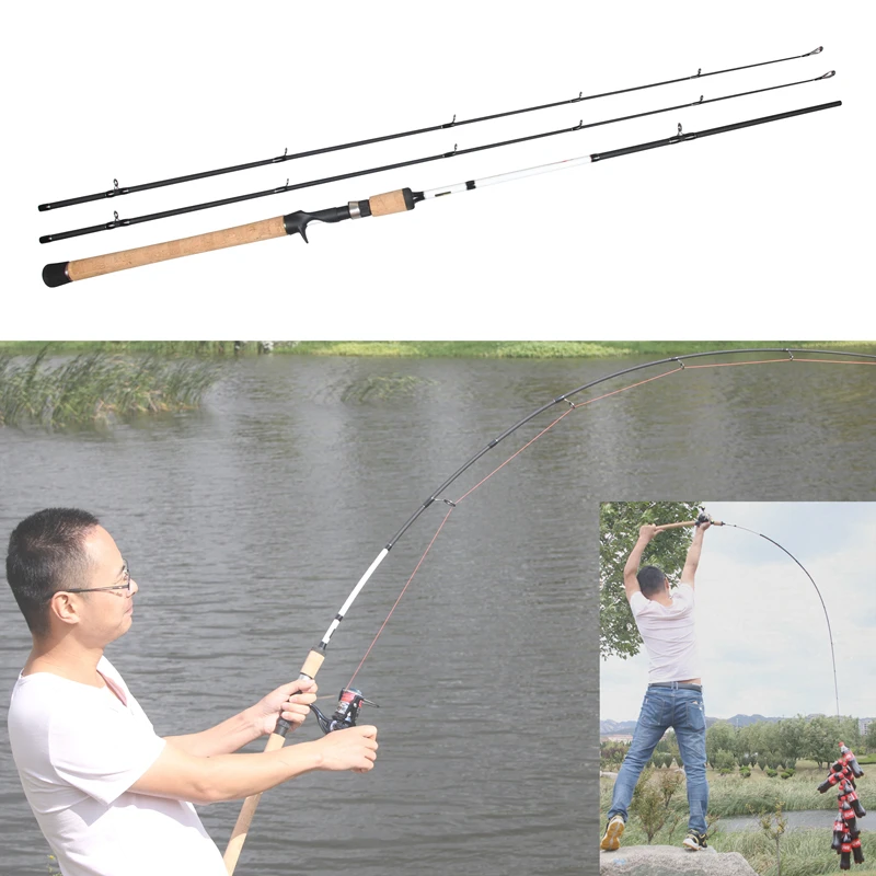 1.8M Carbon Fishing Rod M/ML Power Hand Fishing Tackle Lure Spinning Fishing Trout Rod wooden handle pole Free shipping