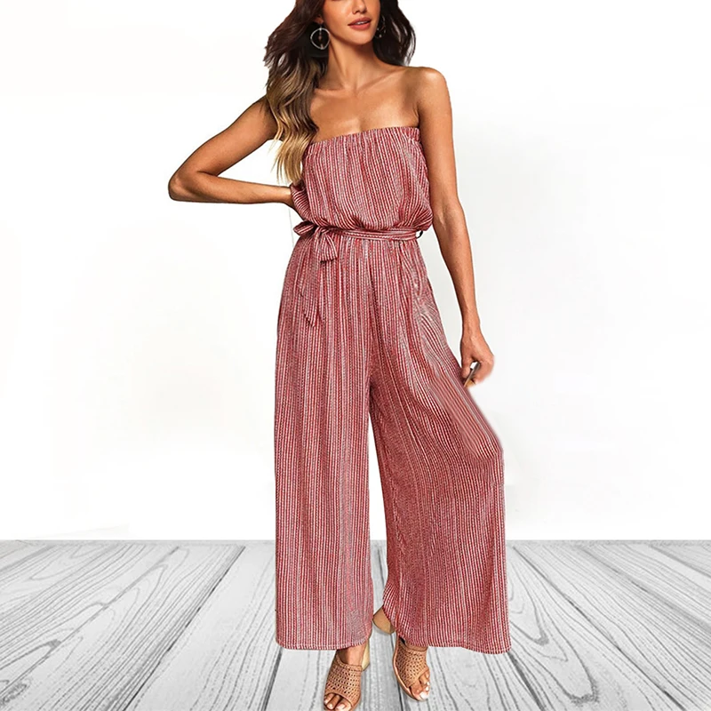 Женские повседневные Комбинезоны летние свободные без бретелек в полоску с