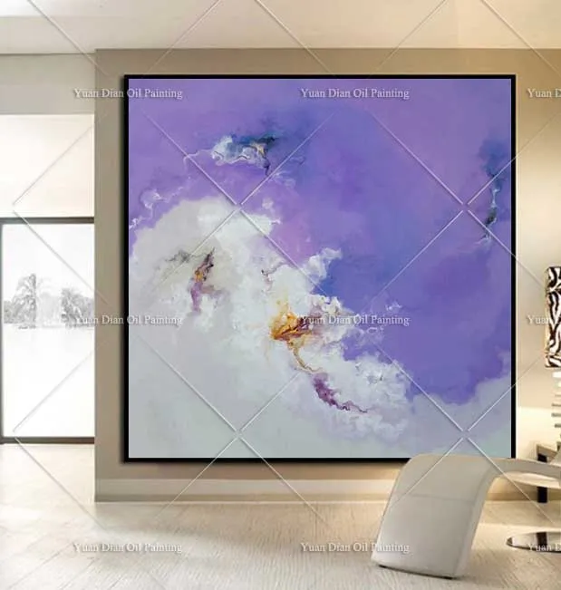 Goede Paars Meer Fish Swim Handgeschilderd Abstract Landschap Olieverfschilderij Wall Art Borstel Schilderen Voor Woonkamer Interieur