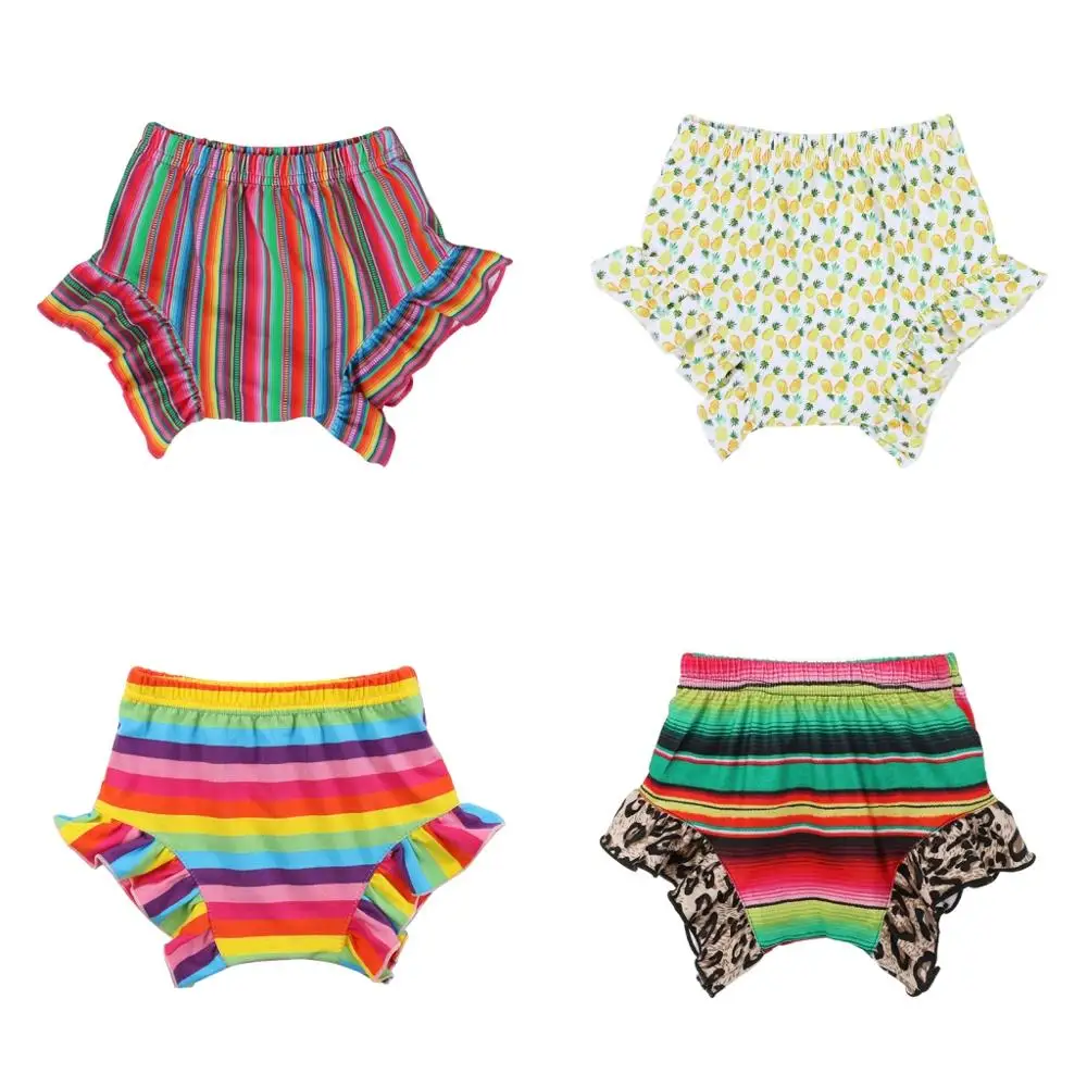 

Kaiya Angel Hot Sale Toddler Striped Rainbow Floral Shorts Summer Baby Girls Ruffle Casual Clothes 2019 Factory Wholesale