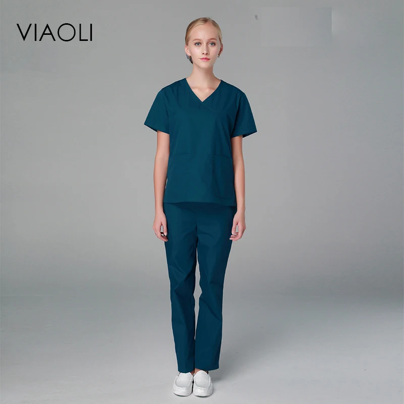 Viaoli, женская униформа, Медицинские костюмы для мужчин и женщин, синие хирургические халаты, одежда для рук, одежда для медсестры, доктора, хлопок - Цвет: Зеленый