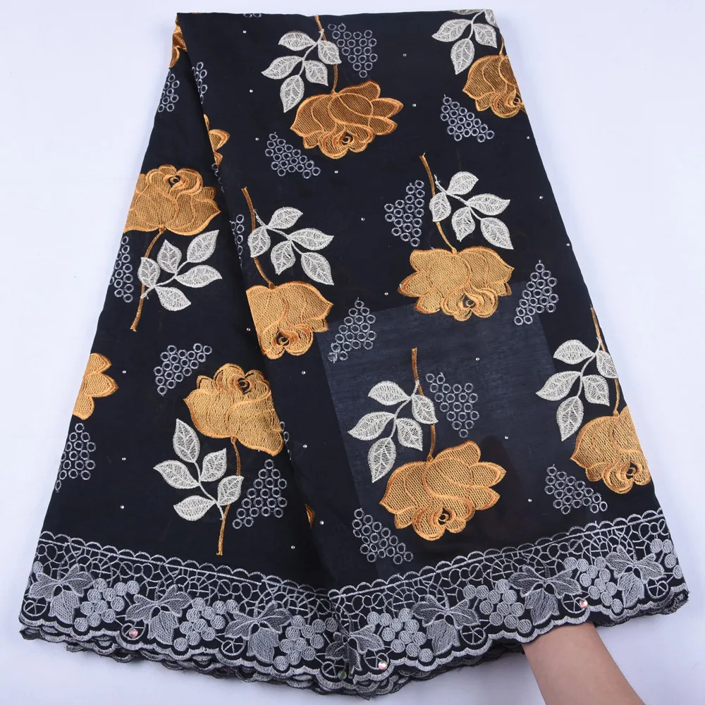 

Black Swiss Voile Lace In Switzerland Stoned African Lace Fabrics For Nigerian Dress With Gold Roses Swiss Cotton Laces F1655