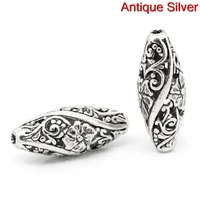 doreen box hot spacer beads oval silver color flower pattern carved hollow 26mm x 11mmholeapprox 1 9mm10pcs b31020