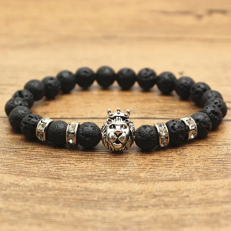Браслет в античном стиле с золотым и серебряным покрытием Лев мужские черные