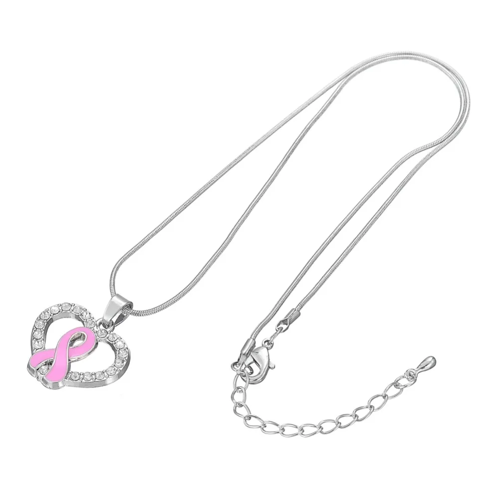 Кулон-ожерелье с эмалью из розовой ленты белые стразы сердце Шарм цепь со змеей |