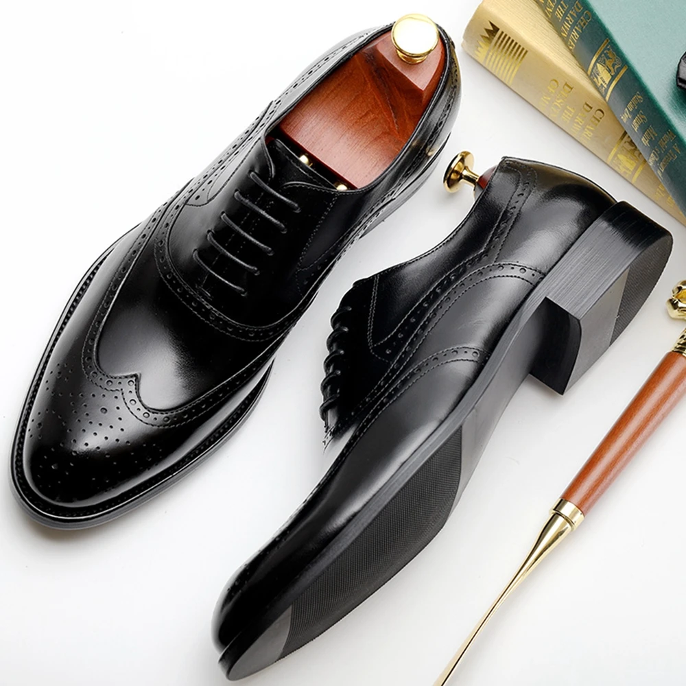 High quality Genuine cow leather men shoes NEW fashion Famous brand wedding party business | Обувь
