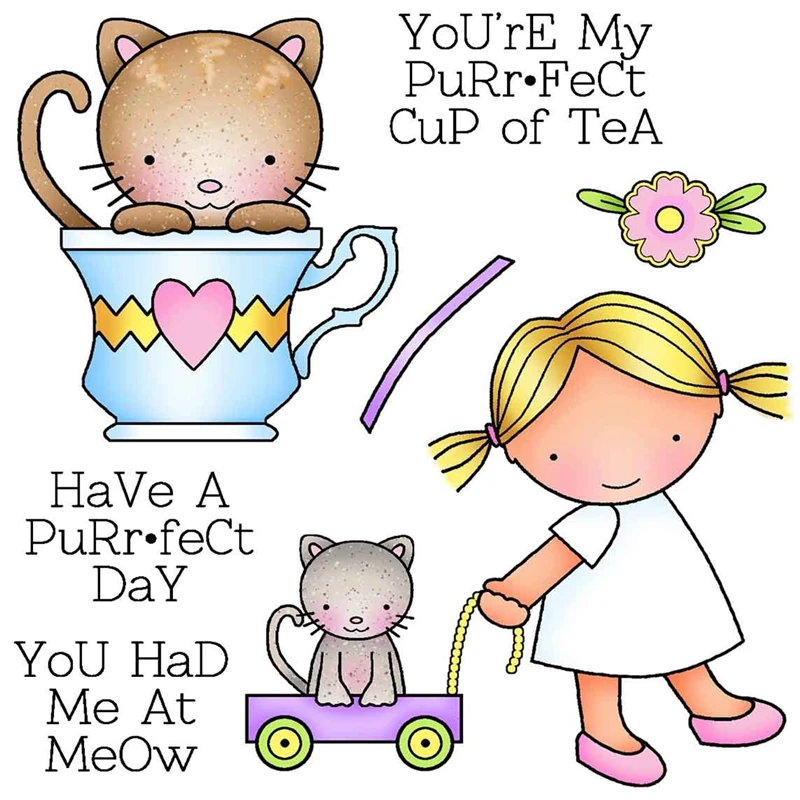 FXL Girl &amp Cat Perfect Day Set Transparent Clear Silicone Stamp/Seal for DIY scrapbooking/photo album Decorative clear stamp | Дом и сад