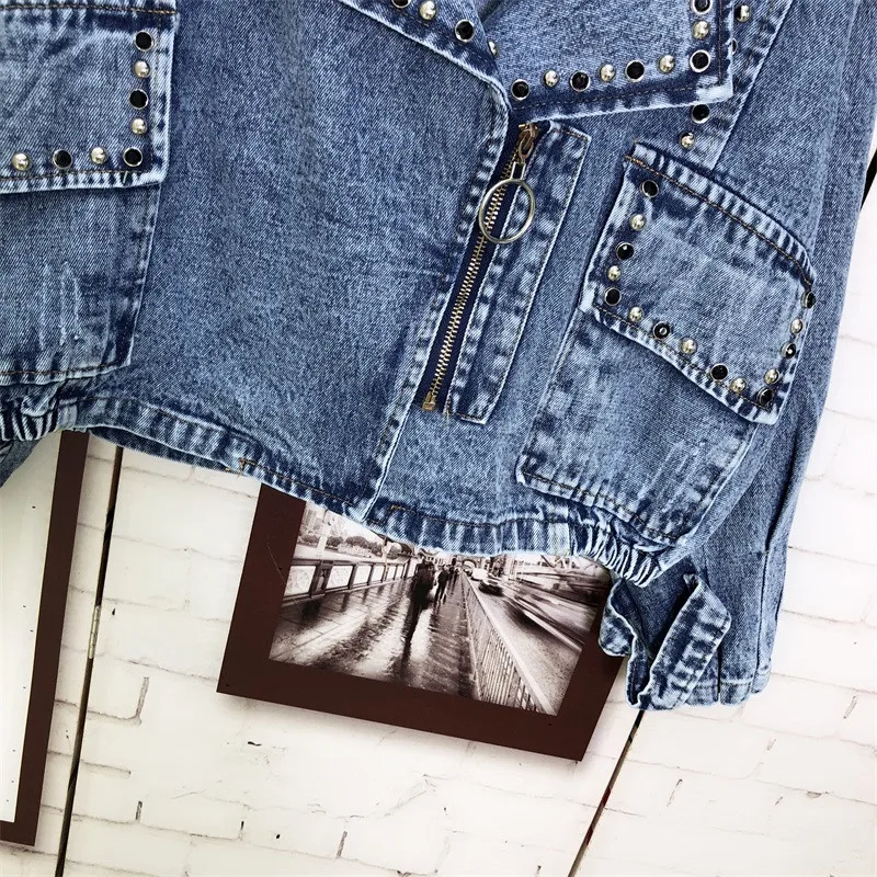 Plus Size Pearl Beading 2020 Long Sleeve Vintage Casual Jeans Coat Short Denim Jackets Women Clothes Basic Bomber Jacket SB010 | Женская