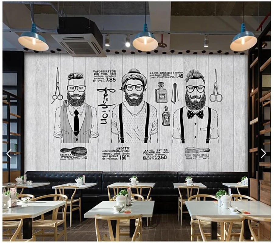 Custom Vintage 3D Barber Shop Wallpaper Wood Board Salon Mural For Living Room Sofa Background Home Decor papel de parede | Обустройство