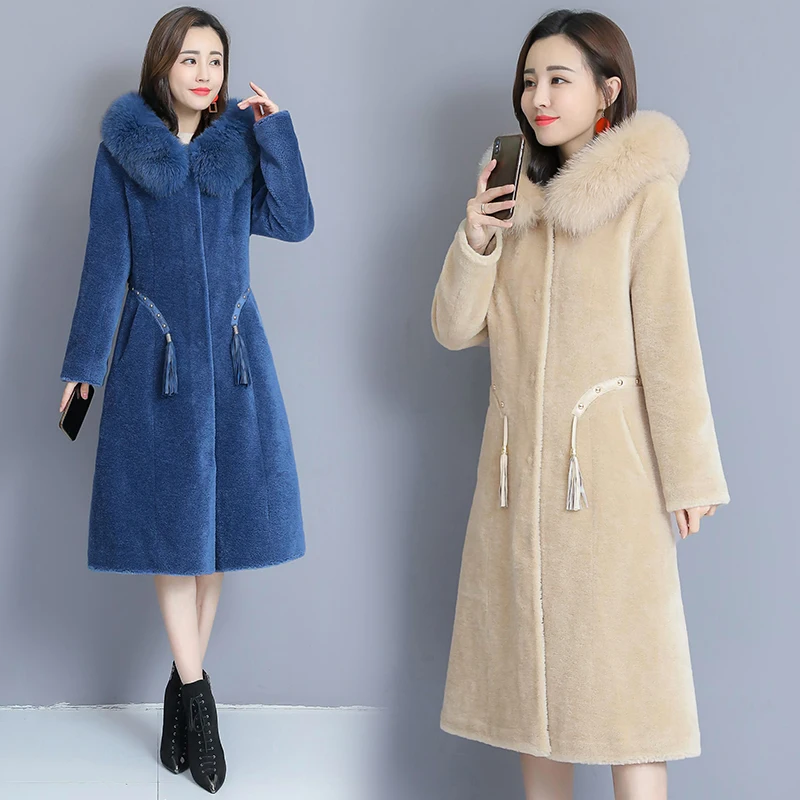 Осень и Новинка зимы лиса меховой воротник овец стриженая пальто Для женщин с