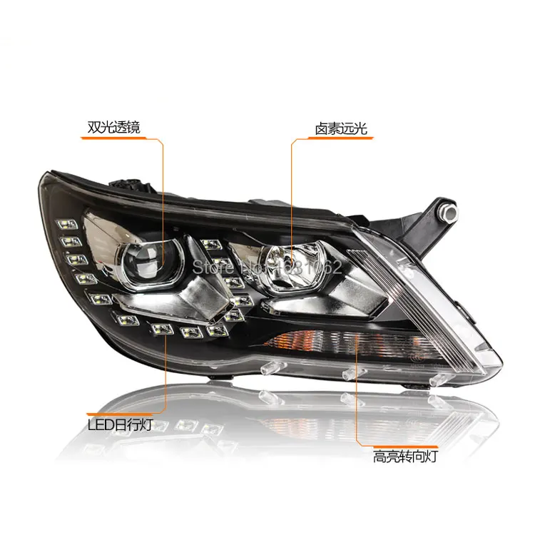Для VW Tiguan светодиодный автомобильный Головной фонарь 2010-2012 год черный цвет PW