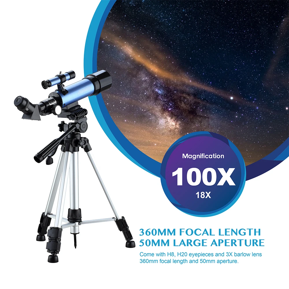 AOMEKIE 36050 телескоп с регулируемой высокой рюкзак с триподом 100X Moon просмотра наземного пространства возведения изображения Монокуляр подарок
