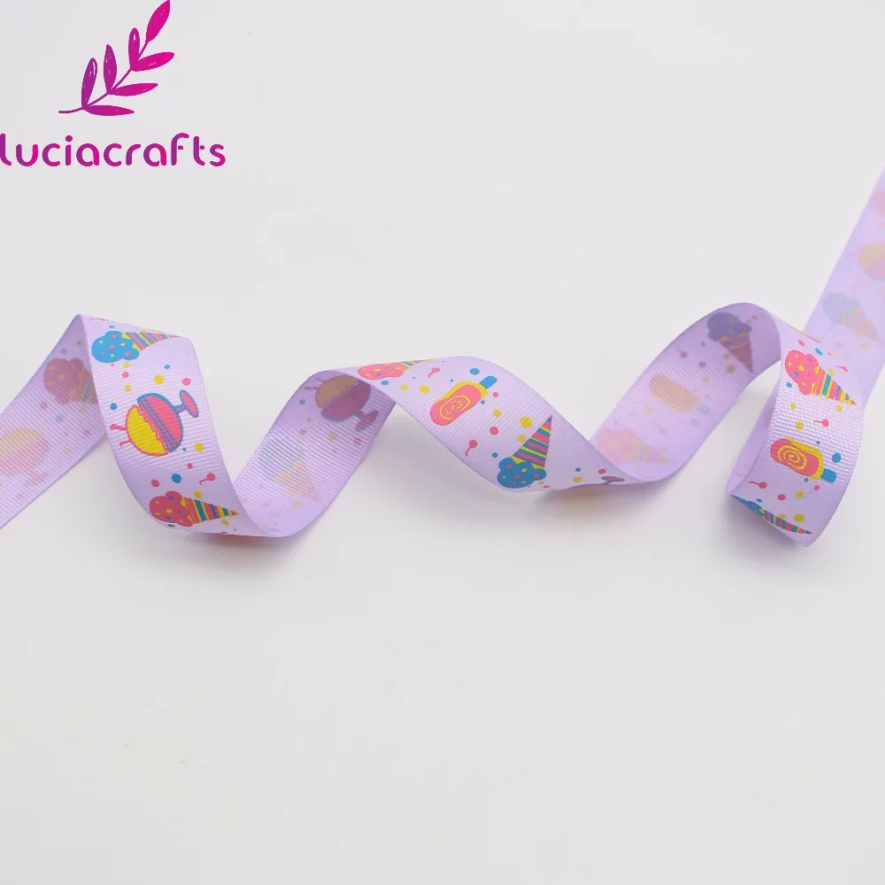 Lucia Crafts 5y/8y 25 мм мультфильм кекс мороженое напечатано корсажная лента упаковка волос лук и Швейные аксессуары CS0305