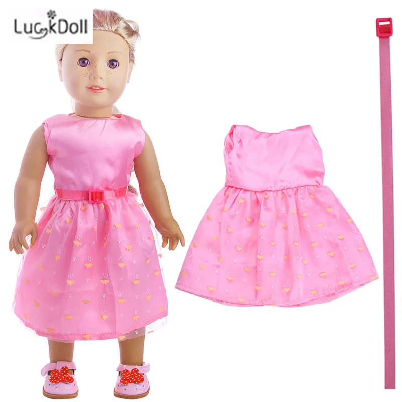 LUCKDOLL модное летнее розовое платье подходит 18 дюймов Американский 43 см детская кукла одежда аксессуары, игрушки для девочек, поколение, подарок на день рождения