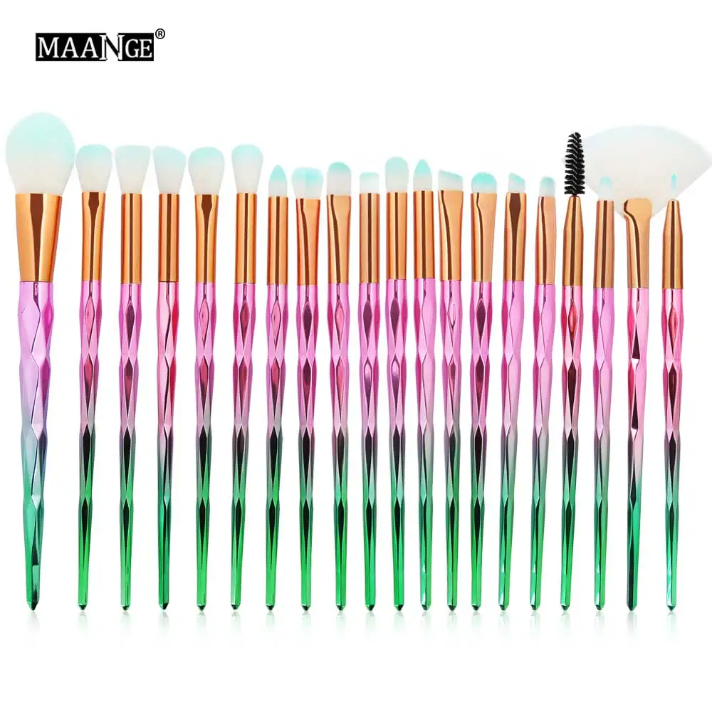 Green pink MAANGE 20 шт./Набор Алмазные кисти для макияжа Набор пудры тени для век Базовая Смесь Румяна для губ Косметика для красоты Мягкая Кисть для макияжа инструмент - Handle Color: Green pink