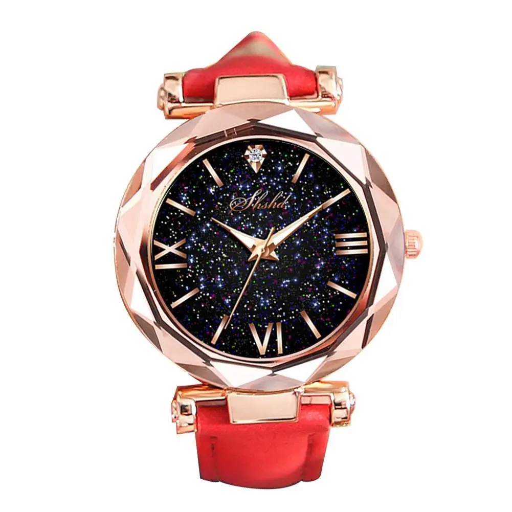 Модные Кварцевые женские наручные часы Starry Sky с круглыми циферблатами и римскими
