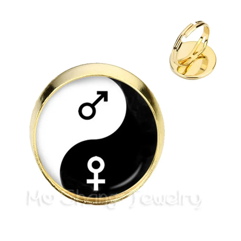 Кольца Инь-Ян 2 цвета с символом черно-белых цветов регулируемые кольца