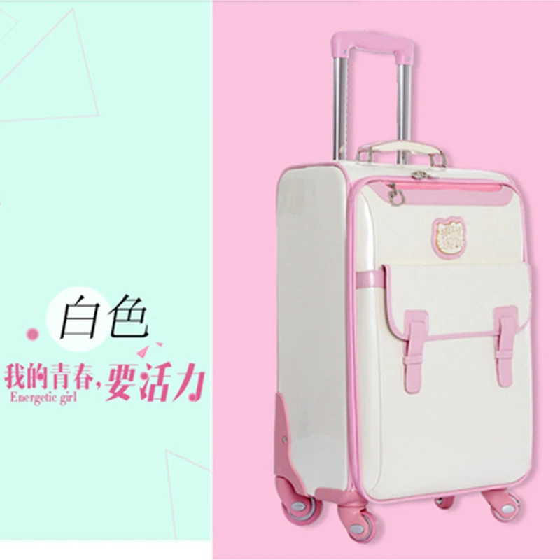 Белый Новинка, милая косметичка hello kitty, 16 дюймов, 20, 24 дюйма, для девушек, студентов, милая Дорожная сумка на колесиках, чемодан, mala, женская сумка на колесиках - Цвет: Белый