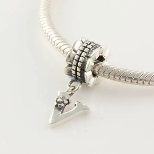 

Fits Pandora Bracelet DIY Jewelry Authentic 925 Sterling Silver Charms Letter V Pendant Charm Beads Women Jewelry LE012V
