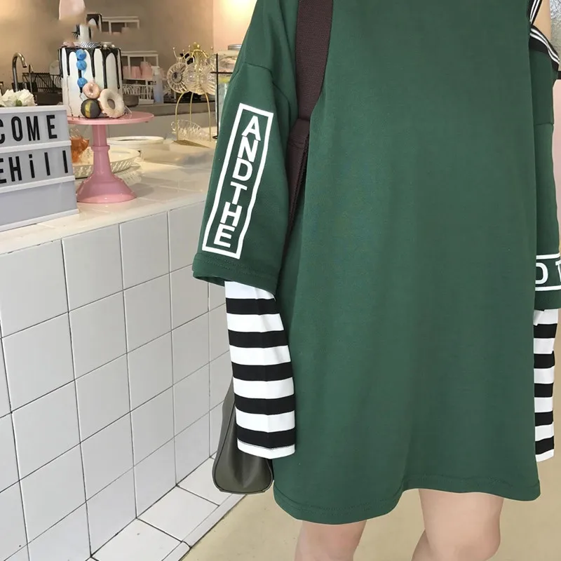1 шт Harajuku поддельные из двух частей футболка Топы с принтом букв модные длинные