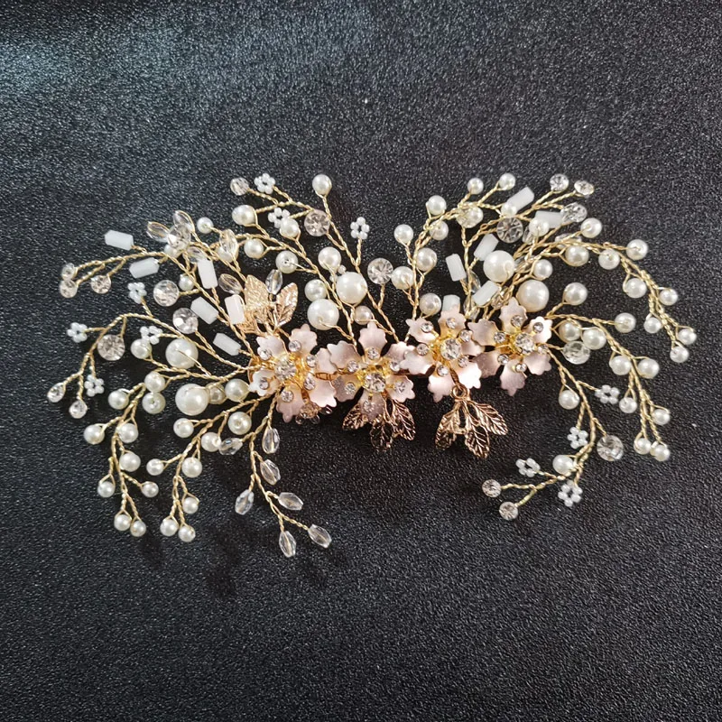 

SLBRIDAL Gold Crystal Rhinestone Pearls Flower Wedding Hair Clip Barrettes Bridal Headpiece Hair Accessories Women Hair Jewelry