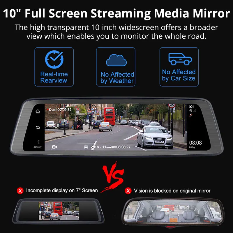 Olysine 4CH объектив камеры Android автомобильный видеорегистратор 1" сенсорный gps Navi Dash Cam 2 ГБ+ 32 ГБ ADAS wifi зеркало заднего вида dvr привод видео рекордер