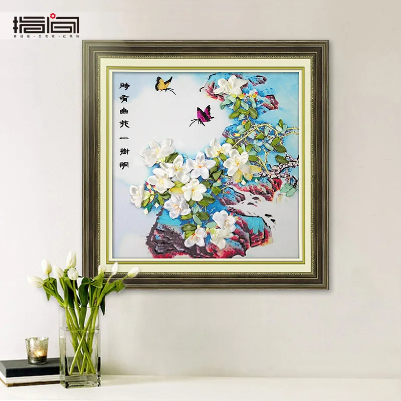 DIY картина вышитая лентами Moonlight принты 3d Рукоделие вышивки крестом ремесла 50x50 см