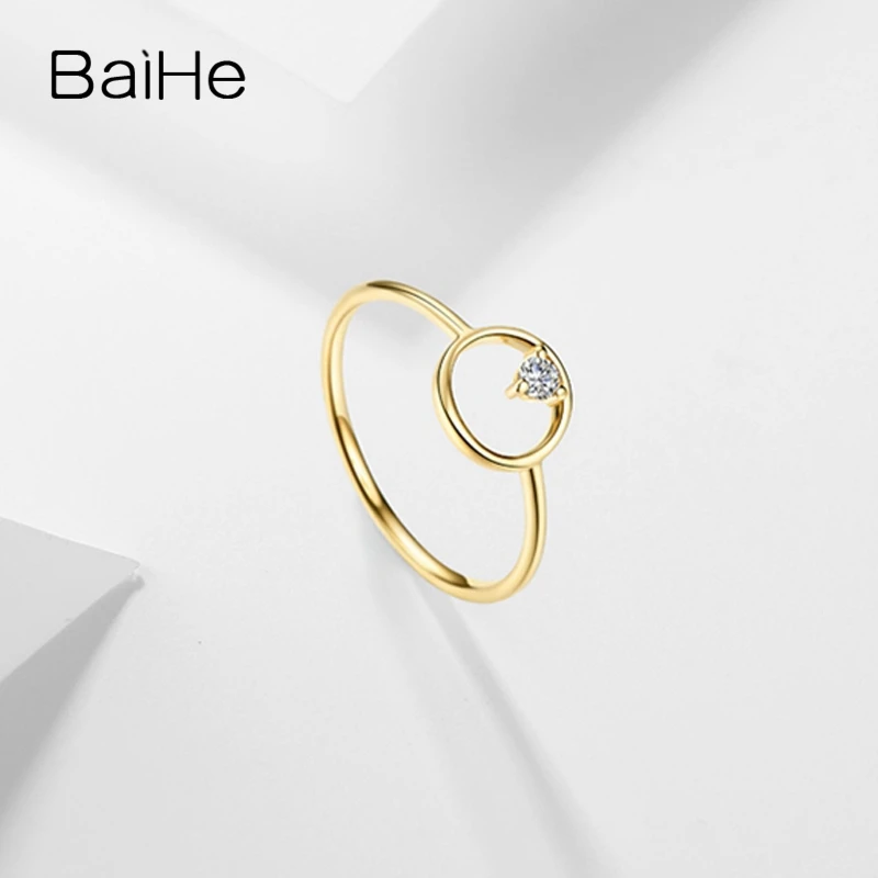 BAIHE Solid из 18 ти кратного желтого золота 0.05ct H/SI Круглый Природные Алмазы кольцо для
