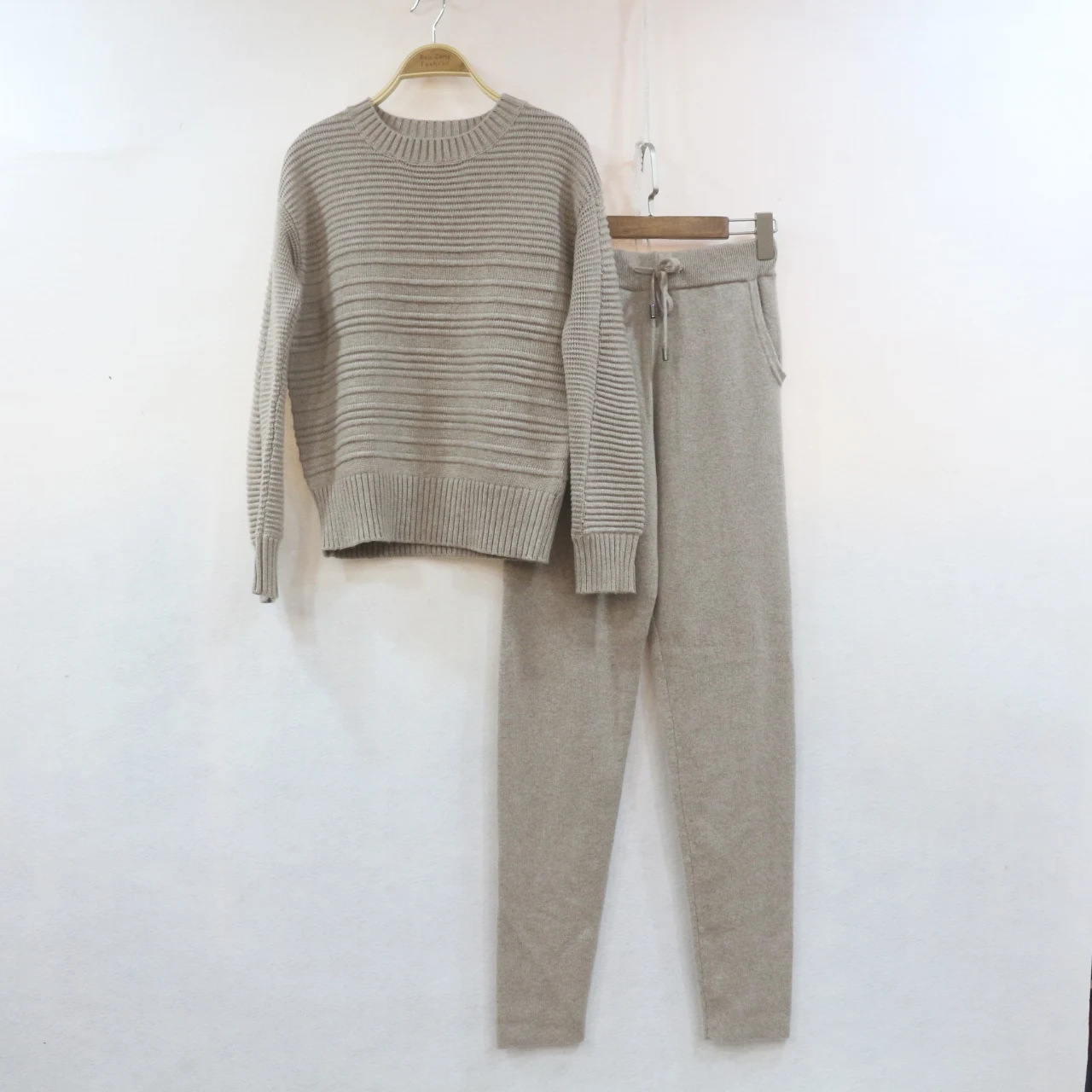 

Tracksuits 2021 O-Neck Collar Pullover Sweater + Mink Cashmere Trousers Two-piece Set Woolen And Cashmere Knitted Warm Suit