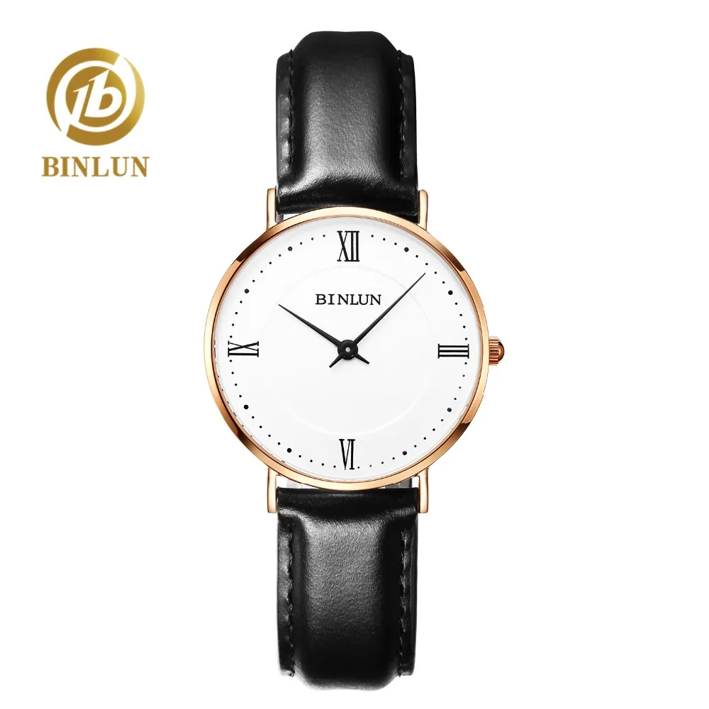 

BINLUN Couple Watch Women's Watches Waterproof Quartz Wristwatch Simple Design Female Chronograph with Genuine Leather Strap