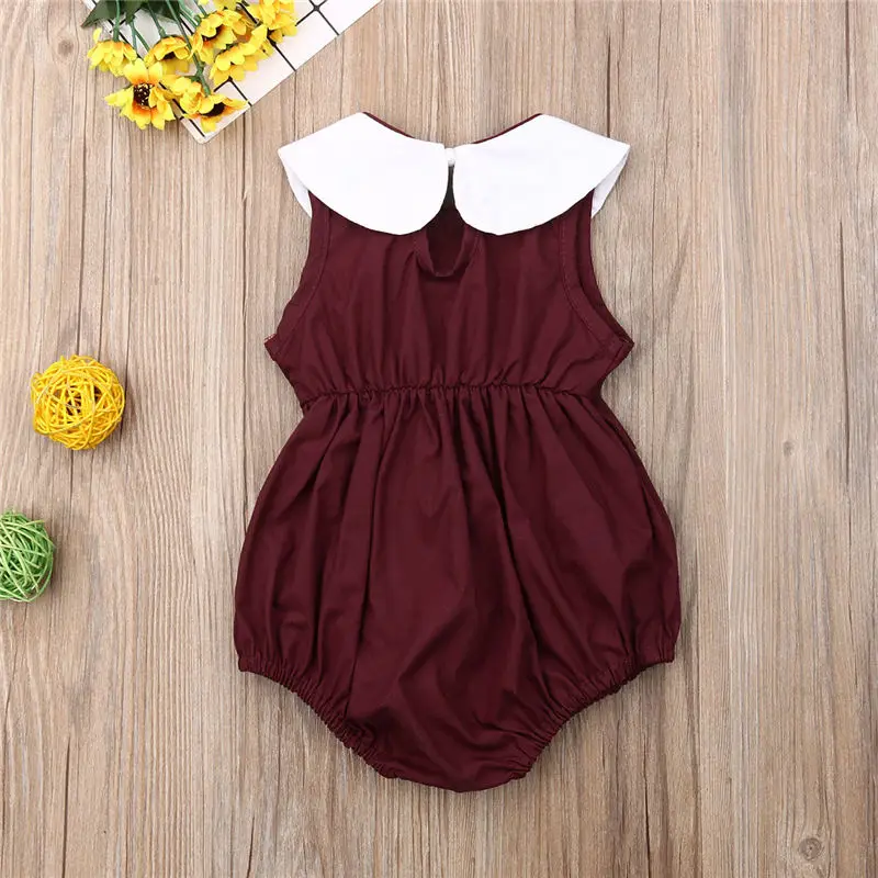 0-24M Bodysuit for Baby Girl Summer Kid Clothes Infant Clothing Toddler Solid Jumpsuit Newborn Bodysuits Peter Pan Collar Outfit | Детская