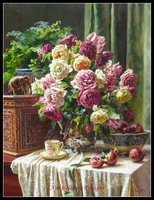 needlework for embroidery diy french dmc high quality counted cross stitch kits 14 ct oil painting peonies pomegranate