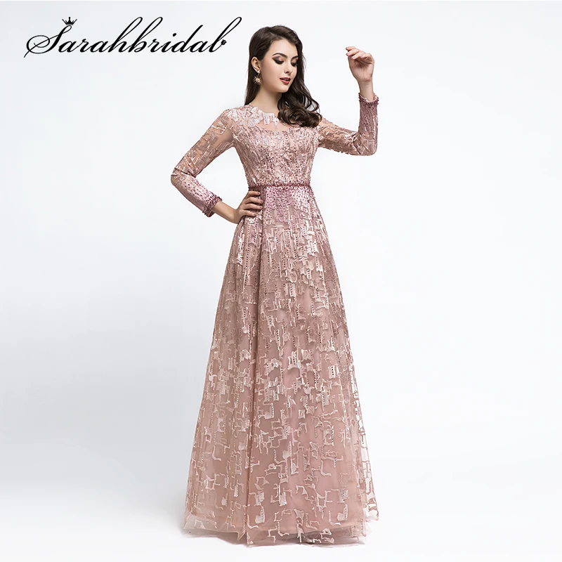 Женское вечернее платье Дубай длинное церемония элегантные вечерние платья с длинным рукавом o-образным вырезом вышитое бисером платья для выпускного вечера CC5481
