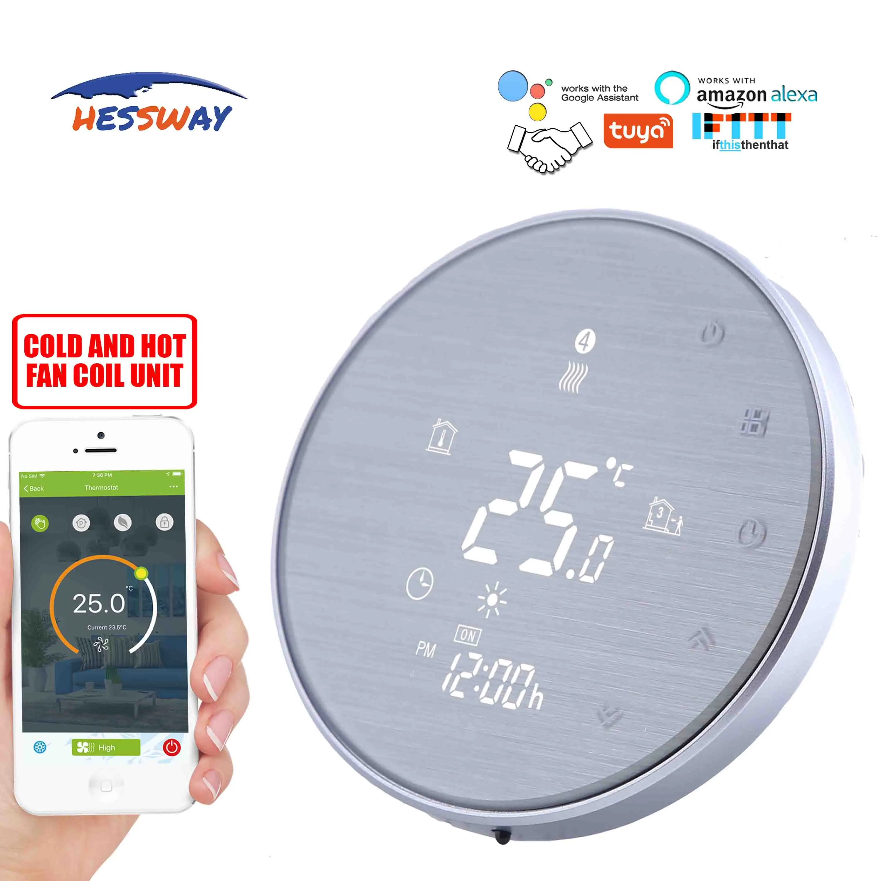 HESSWAY TUYA wifi сенсорный экран комнатный термостат для охлаждение, отопление переключатель работает с Alexa Google home