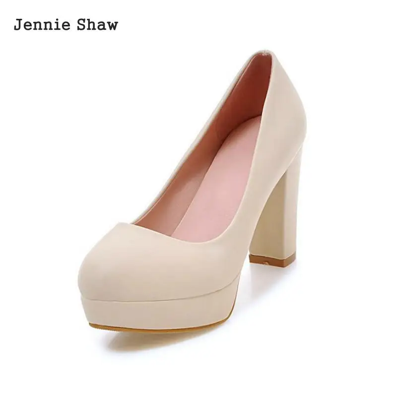 Женские туфли на высоком каблуке рабочая обувь толстый каблук белые свадебные |
