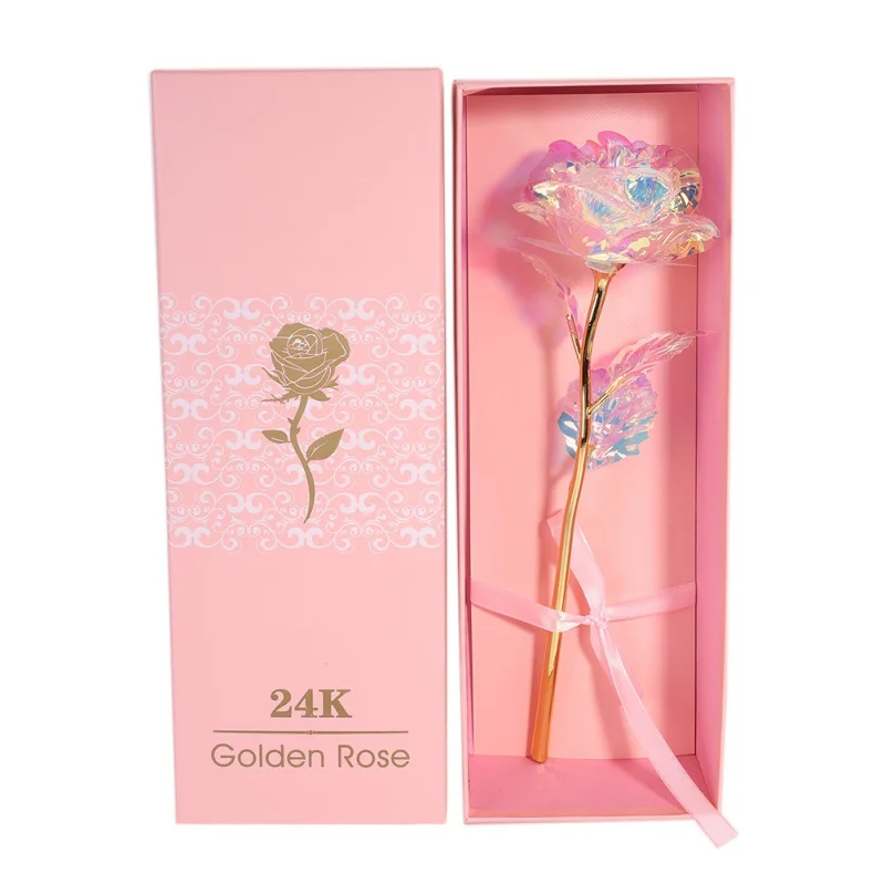 drop shipping valentine's day creative gift 24k Rose Pink Box Packaging With Vibration Light Base For Girl Friend | Дом и сад