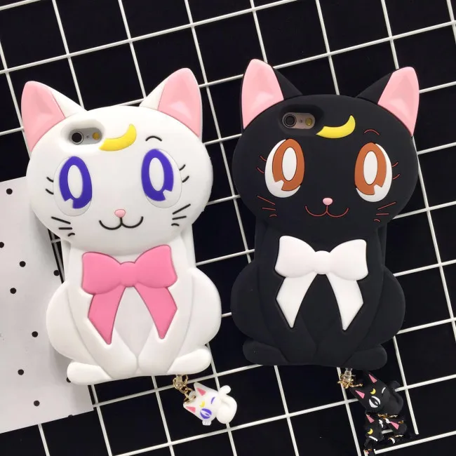 2016 Newest Cartoon Japan Sailor Moon cute Bow Knot Solid luna cat Silicon Capa Para case For iphone 6 6s plus free drop |