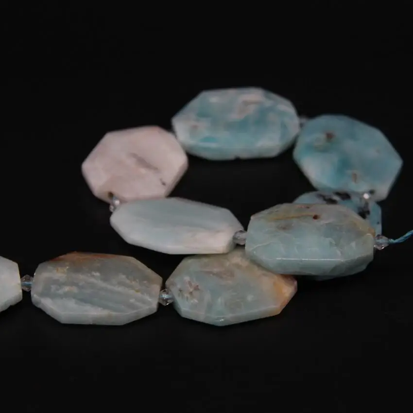 

15.5"/strand Natural Amazonite Stone Faceted Slab Nugget Loose Beads,Raw amanzonstone Gems Slice Pendant Beads Jewelry Making