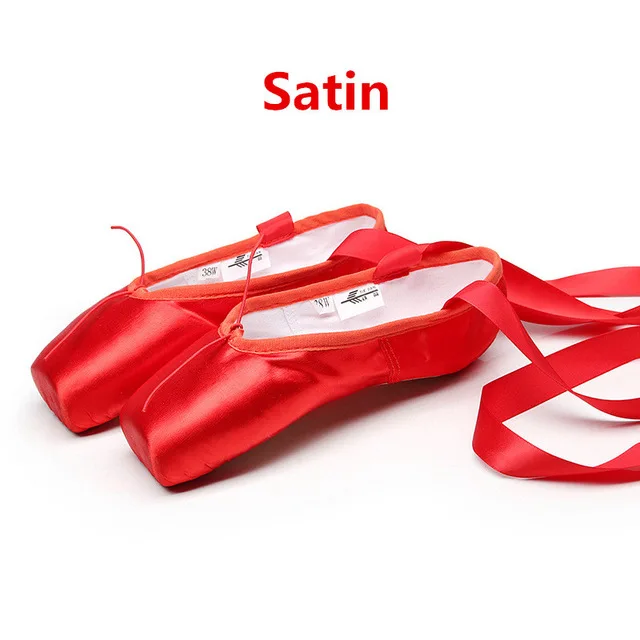 Satin RED Pointe/атласный верх с лентой; женские розовые профессиональные балетки; обувь для танцев с носком - Цвет: Satin RED