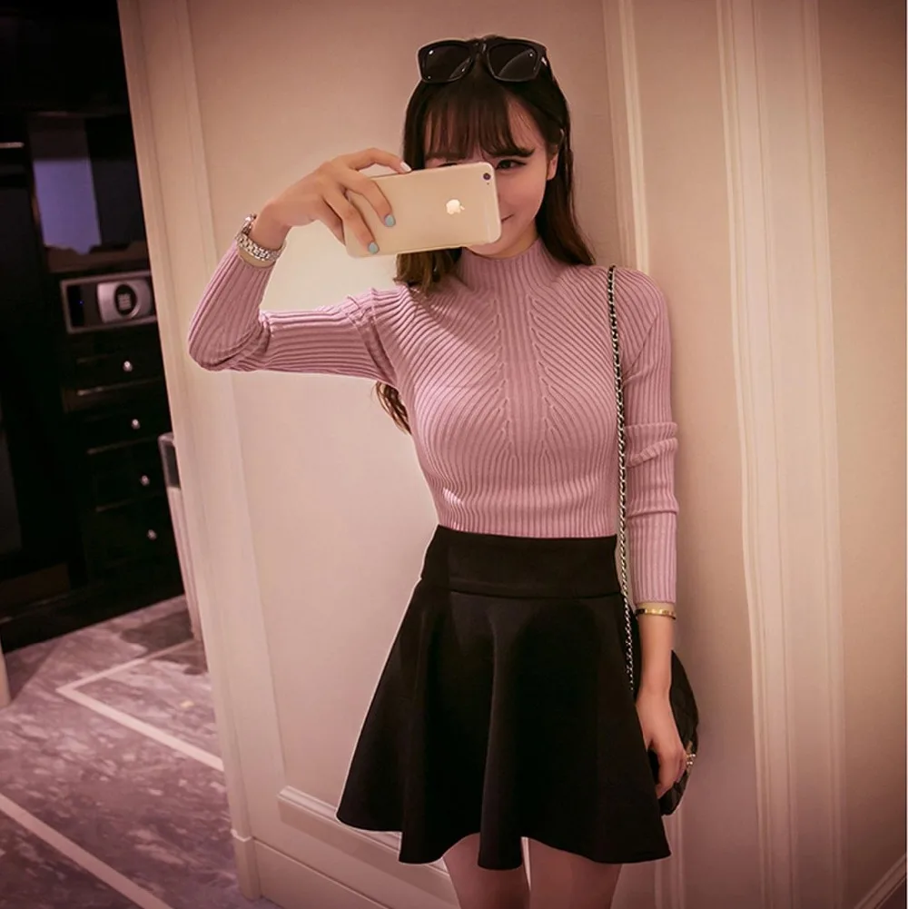 New Arrival knitted Slim Sweater Women Turtleneck Shirt Pullover Long Sleeve Female Tops Clothing Solid Basic | Женская одежда