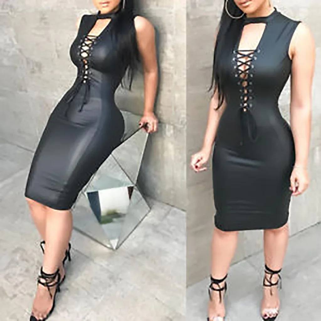 Платье Jaycosin сексуальное простое женское платье из искусственной кожи облегающее