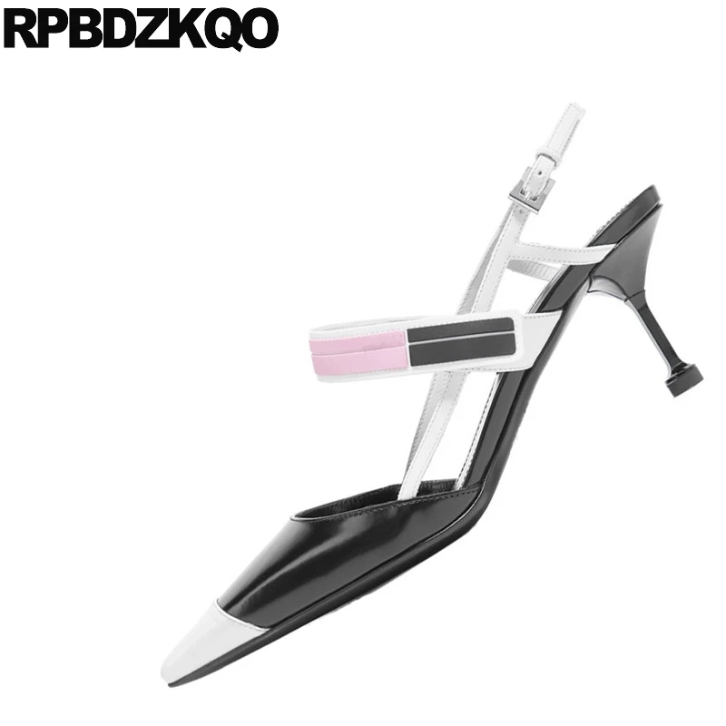 дизайнер Корейский Slingback черное и белое сандалии с двойным ремнем закрытый носок