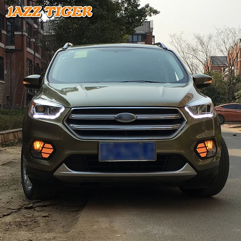 JAZZ TIGER, 2 шт., функция сигнала поворота желтого цвета, 12 В, Автомобильная DRL лампа, светодиодный светильник дневного света для Ford Escape Kuga