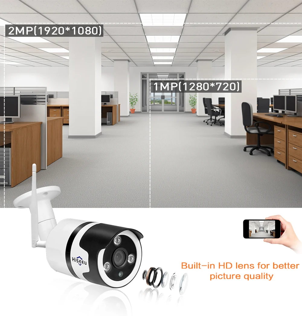 Hiseeu 1080P ip-камера Водонепроницаемая наружная МП беспроводная домашняя камера безопасности двухсторонняя аудио электронная почта оповещение Удаленный просмотр ip-камера