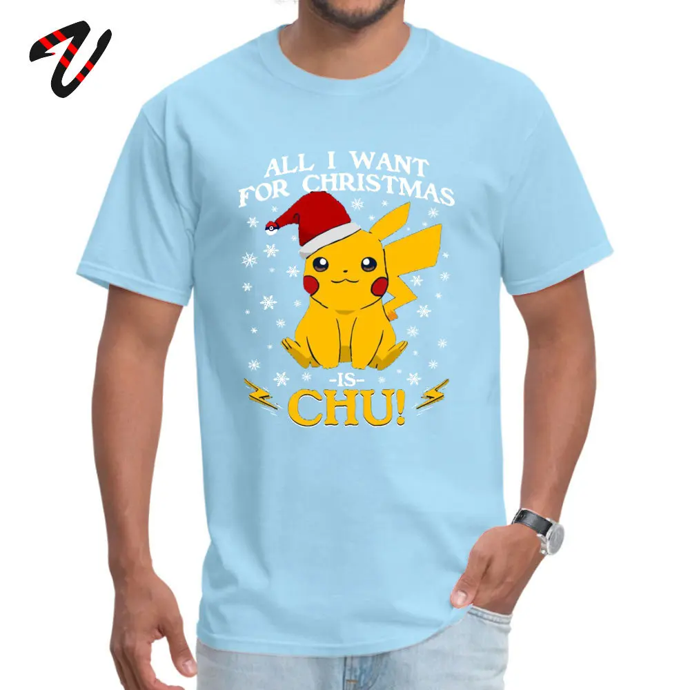 Light Blue Счастливого Рождества футболки Пикачу для мужчин Покемон Snorlax Пользовательские топы День рождения Футболка год день хлопок Повседневная Camiseta - Цвет: Light Blue