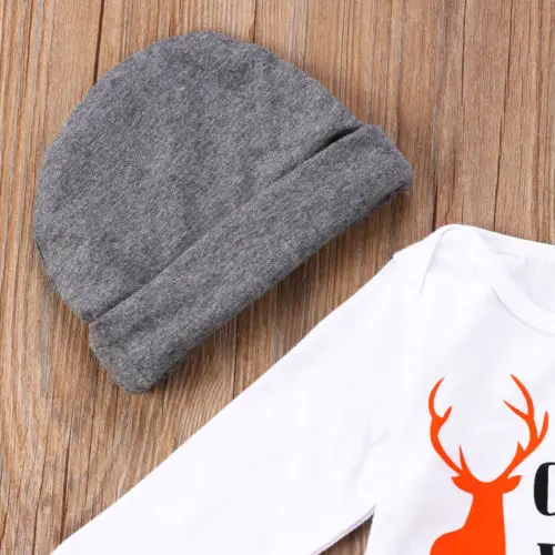 Christmas Newborn Infant Kids Happy Baby Boys Girls Clothes Romper Pants Hat Lovely Clothing Outfits Set 3Pcs | Детская одежда и