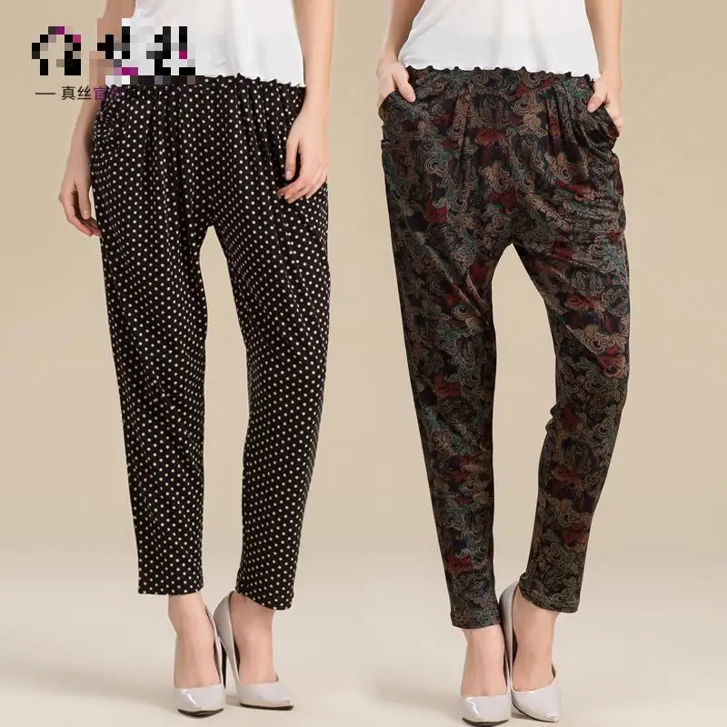 Летние брюки султанки 100% шелковые REALL женские большого размера для отдыха|silk