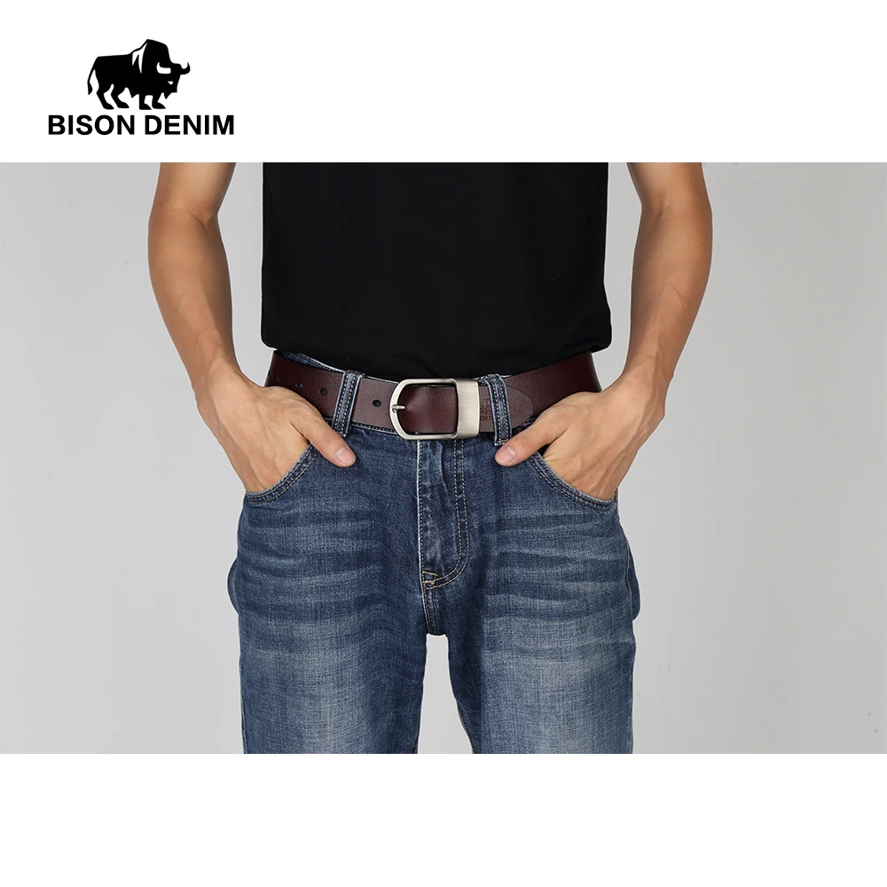Мужские ковбойские ремни BISON DENIM винтажные брендовые из натуральной кожи с