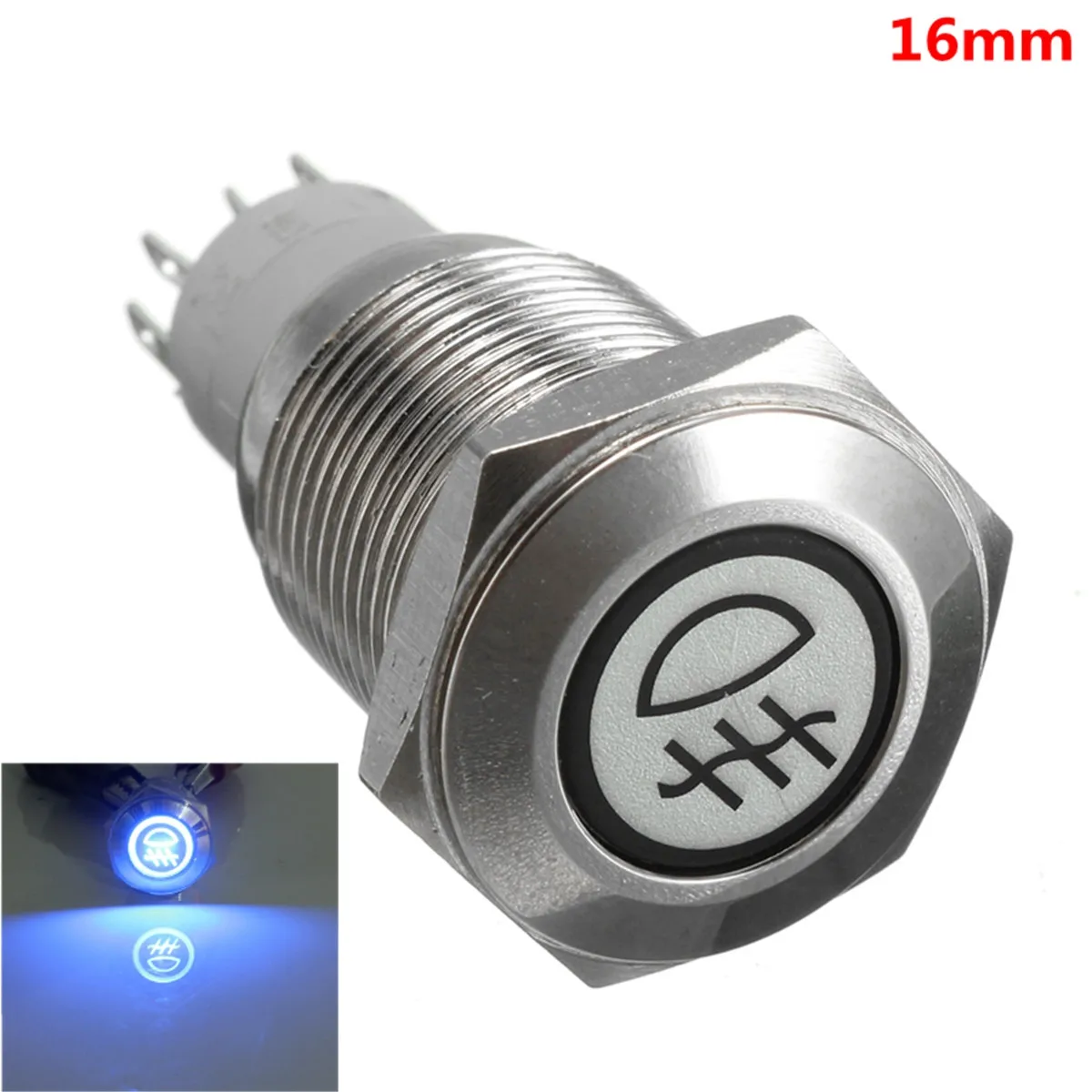 Автомобильный самоблокирующийся светодиодный переключатель 16 мм из нержавеющей